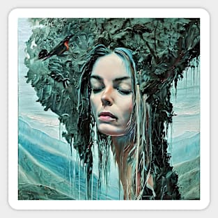 Optical illusion of portrait of pretty young woman and some nature Sticker